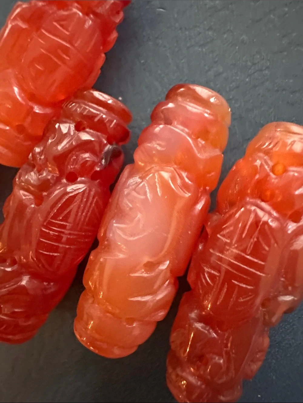 RARE Vintage LARGE Chinese Carved Carnelian Beads